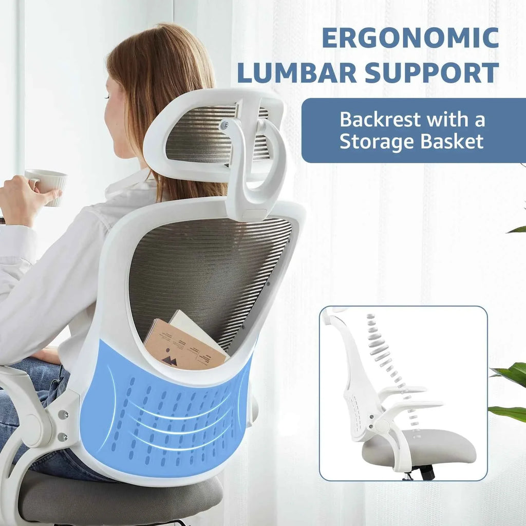 JHK Ergonomic Mesh Office Chair – Flip-Up Arms, Adjustable Headrest & Lumbar Support