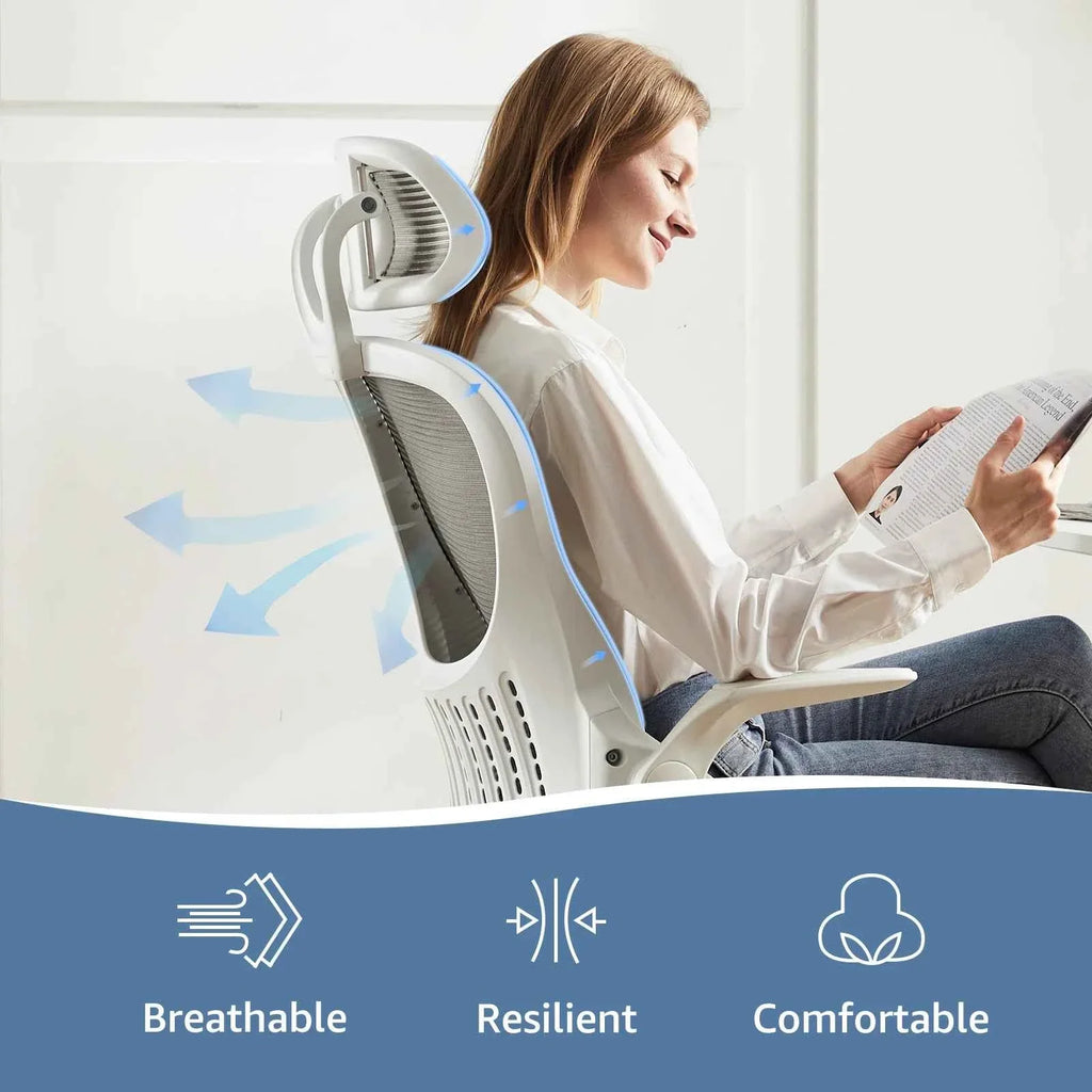 JHK Ergonomic Mesh Office Chair – Flip-Up Arms, Adjustable Headrest & Lumbar Support