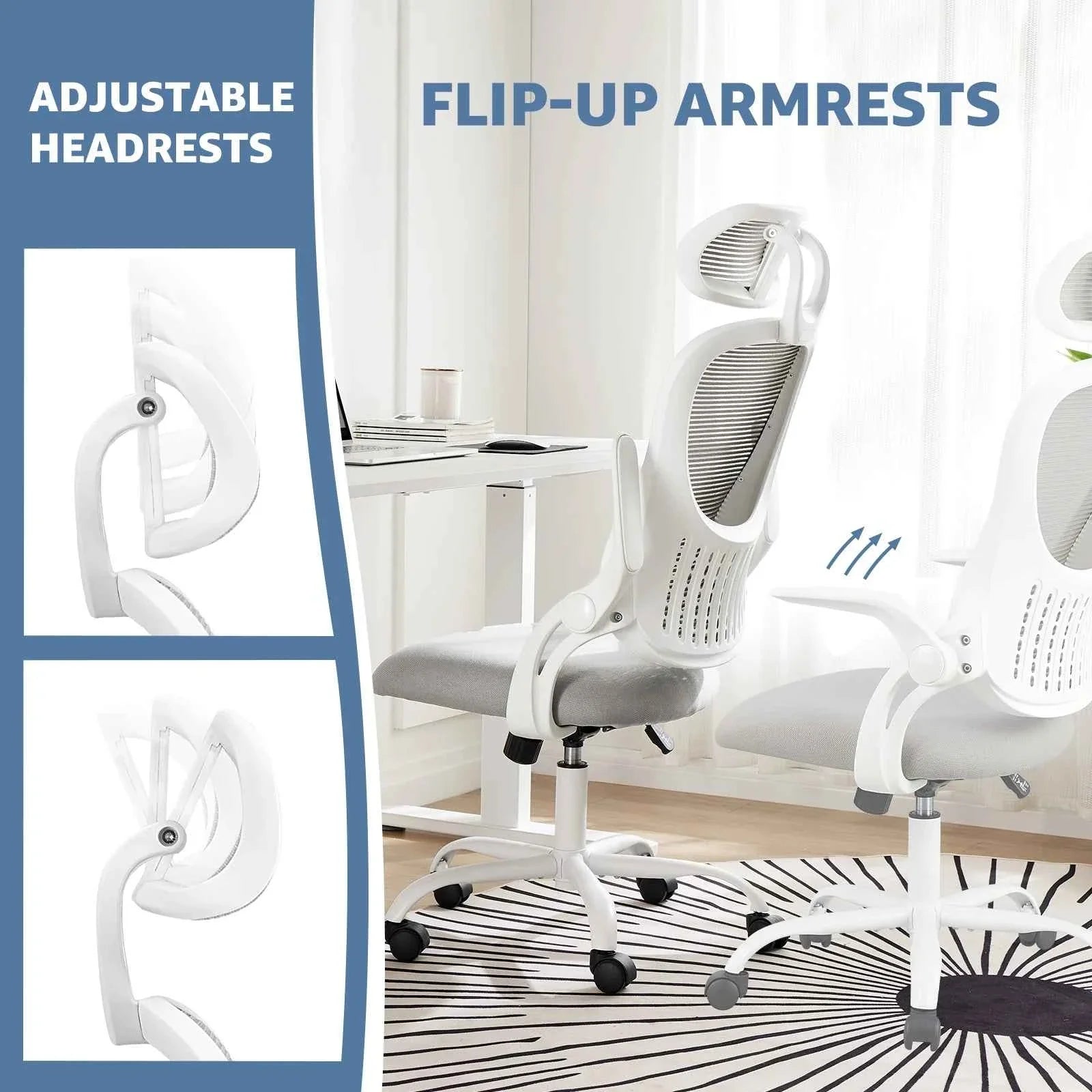 JHK Ergonomic Mesh Office Chair – Flip-Up Arms, Adjustable Headrest & Lumbar Support