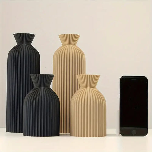 Boho Ribbed Decorative Vase | Black & Khaki, S & L Sizes