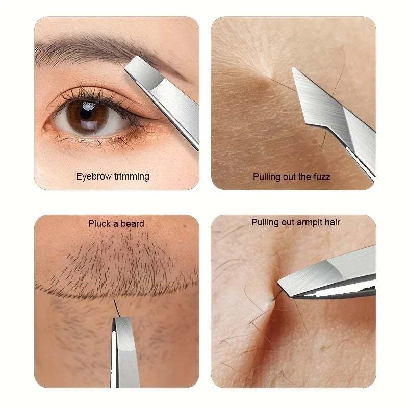 Professional Tweezers Set – 4 Piece Stainless Steel Eyebrow & Hair Removal Kit