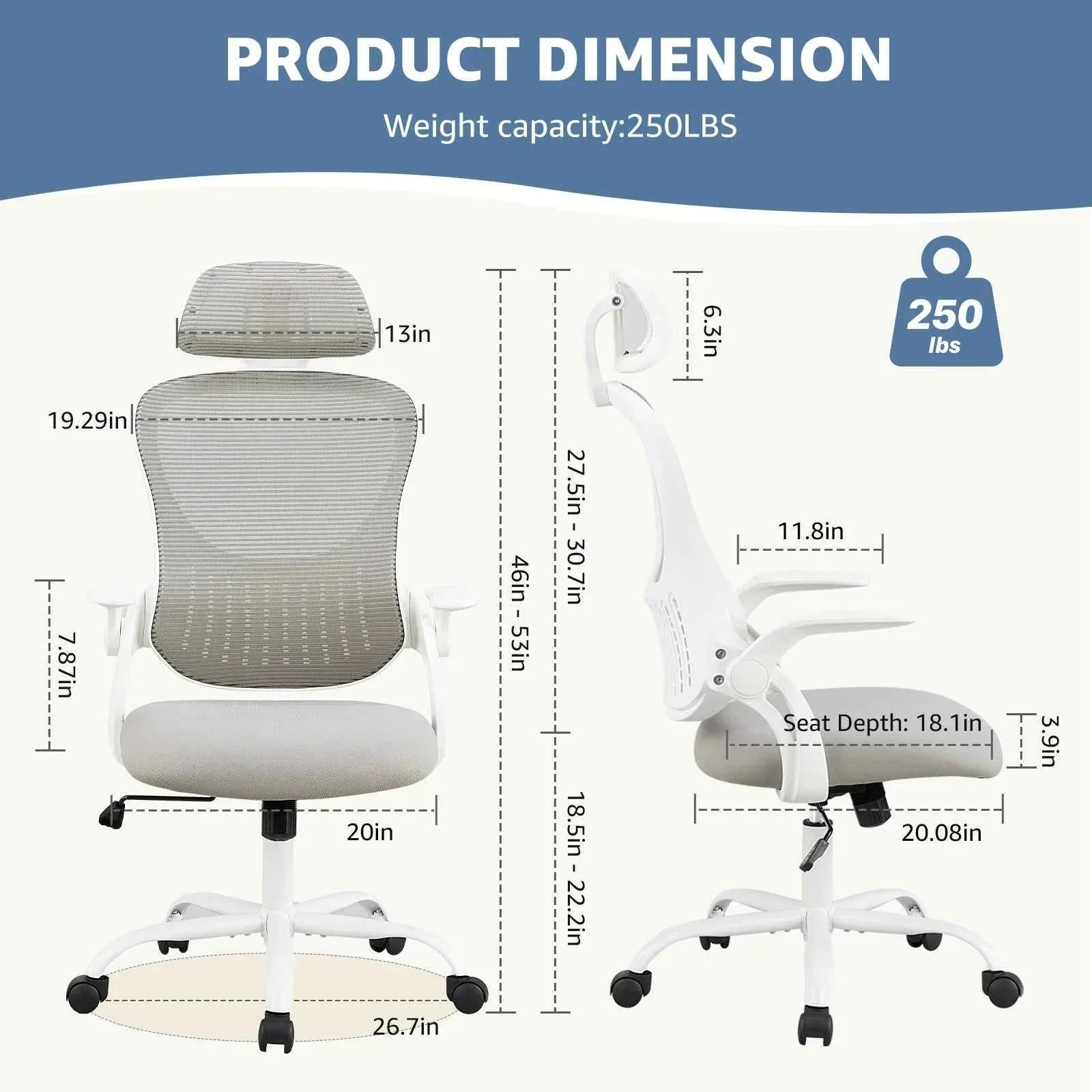 JHK Ergonomic Mesh Office Chair – Flip-Up Arms, Adjustable Headrest & Lumbar Support