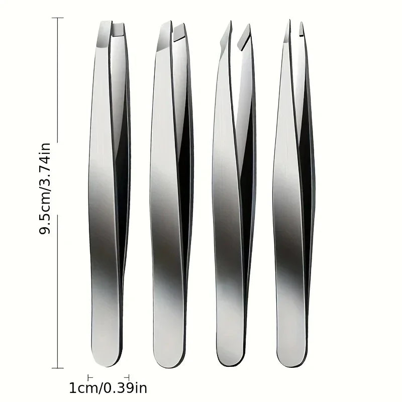 Professional Tweezers Set – 4 Piece Stainless Steel Eyebrow & Hair Removal Kit
