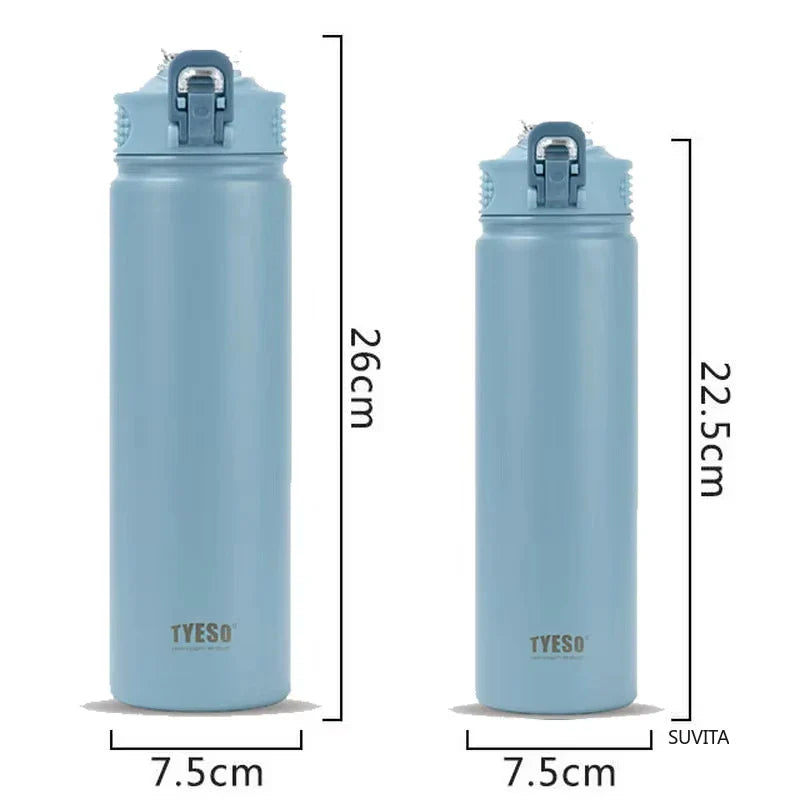 TYESO 600ML/750ML Thermos Water Bottle With Straw Stainless Steel Car Thermal Sports Cup Keeps Cold and Heat Thermal Travel Mug