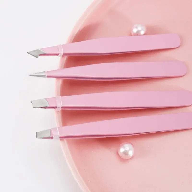 Professional Tweezers Set – 4 Piece Stainless Steel Eyebrow & Hair Removal Kit