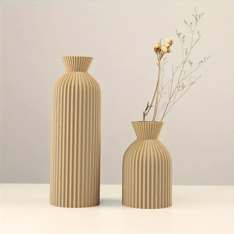 Boho Ribbed Decorative Vase | Black & Khaki, S & L Sizes