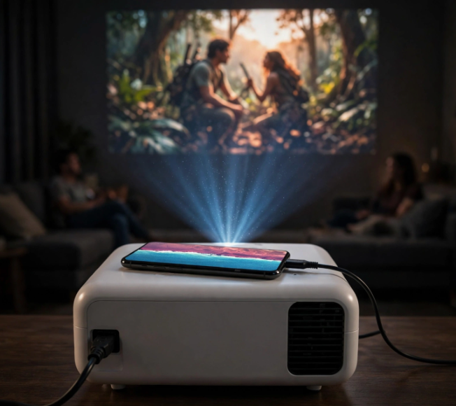 Portable Mini LED Projector | Wireless & Wired Screen Mirroring | 15–100 Inch Display