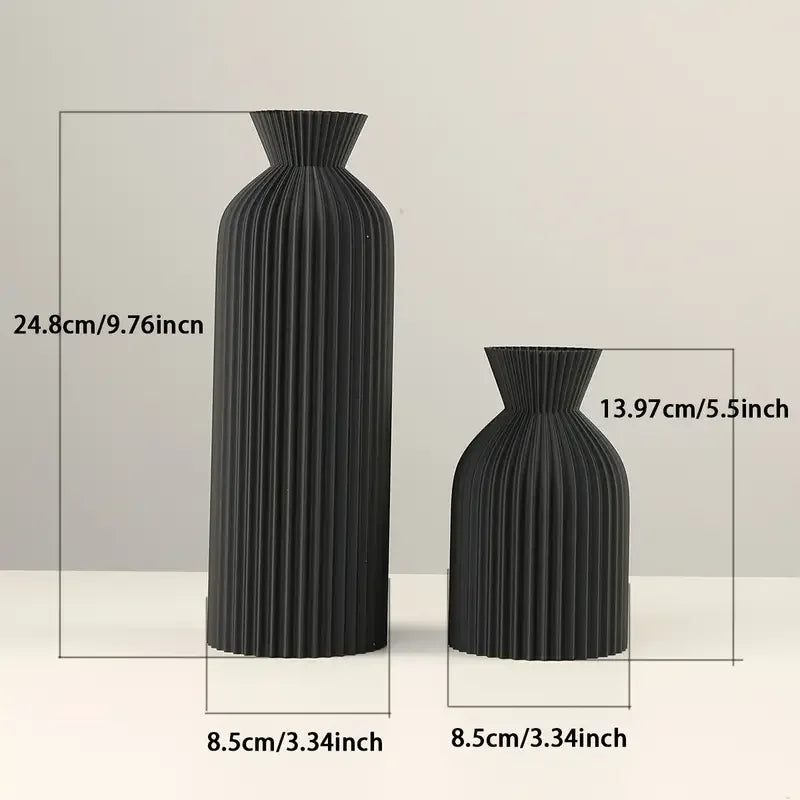 Boho Ribbed Decorative Vase | Black & Khaki, S & L Sizes