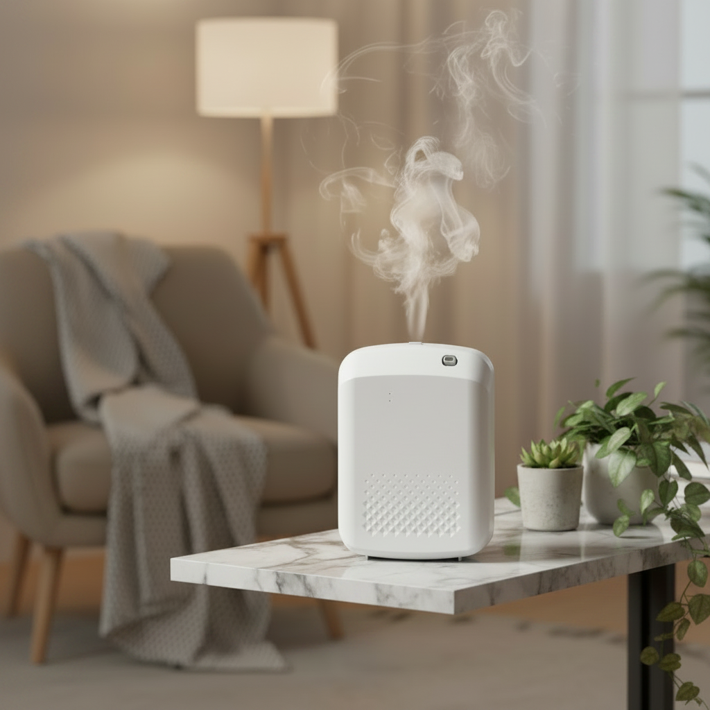 GAS-501F Smart Bluetooth Scent Diffuser in a cozy living room setting