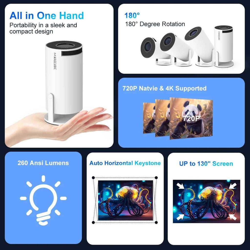 HY300 Pro 4K Projector – Android 11, Dual WiFi 6, 260 ANSI Lumens, Home Cinema